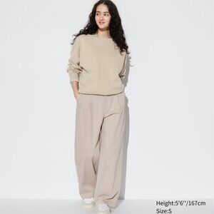 UNIQLO Drapey Denim Pleated Pants in Beige Size Small